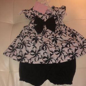 Savannah Baby black white bow polka dot outfit set